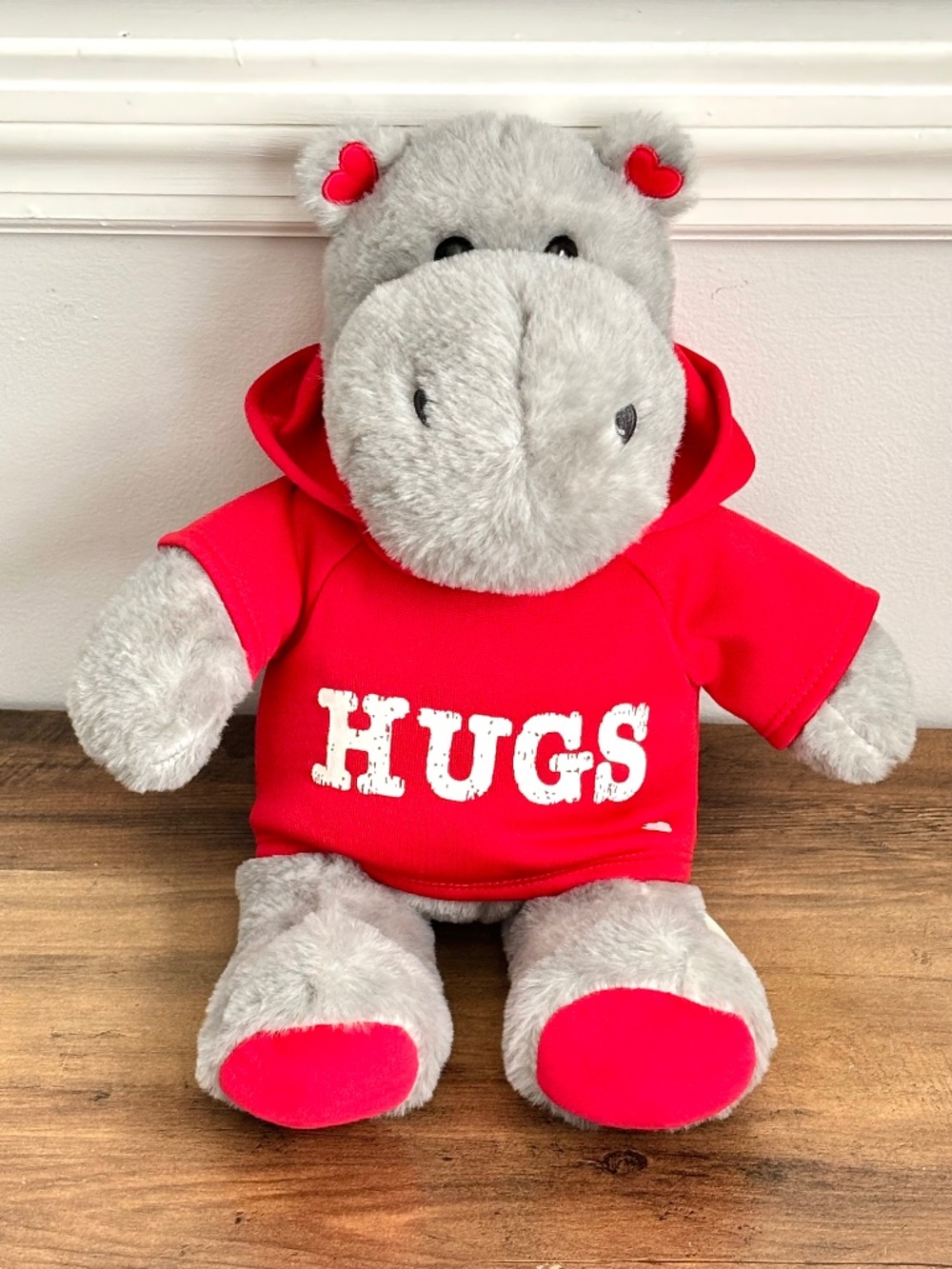 Build A Bear BAB Love Heartwarming Gray Hippo Plush Red Hugs Shirt Heart Ear BAB